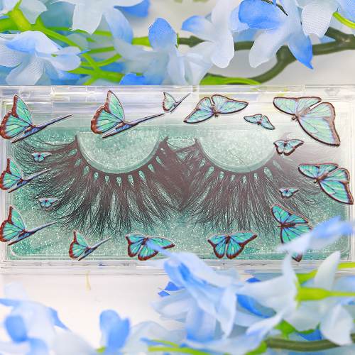 clear eyelash packaging with blue butterfly