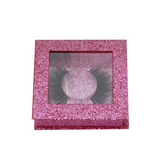 square pink glitter eyelash box with window