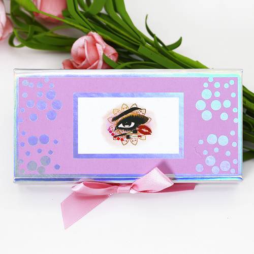 wholesale cute pink eyelash box with holographic circle and bow